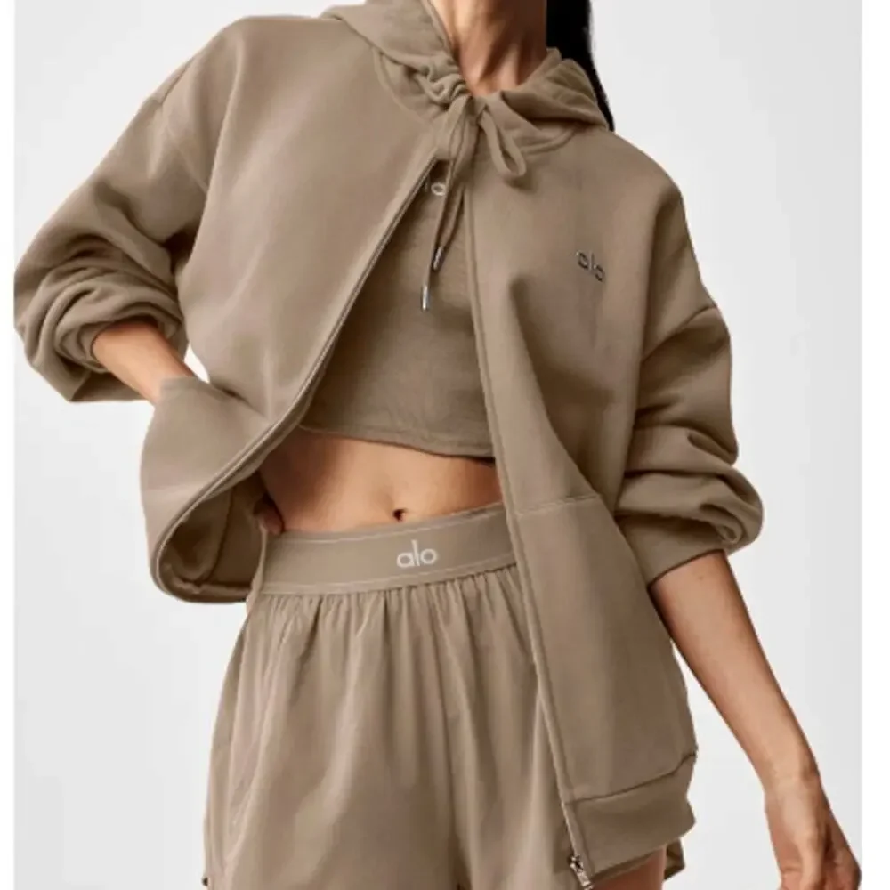 Alo Yoga Accolade Full Zip Hoodie Gravel Size M